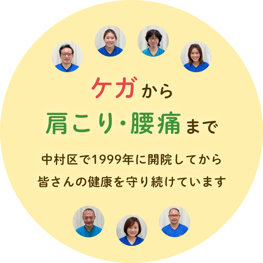 たかみち鍼灸整骨院は中村区で1999年に開院してから、皆さんの健康を守り続けていま